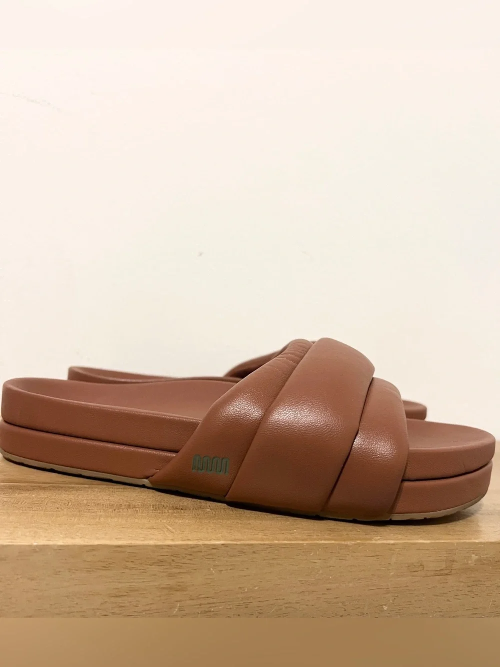 Commbi Softie Slide Unisex Size 9 Tobacco Brown Vegan Leather $180 D